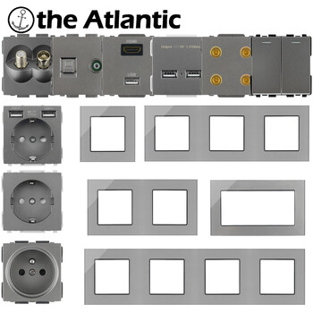 Σειρά S- ΕΕ Γαλλική πρίζα τοίχου Διακόπτης USB Τύπος C RJ45 Audio HDMI Module Frame DIY Free Combination Grey Grey Glass