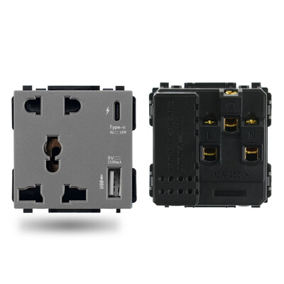 S sērija- ES franču barošanas sienas ligzda USB slēdzis C tips RJ45 audio HDMI moduļa rāmis DIY bezmaksas kombinācija pelēks pelēks stikls