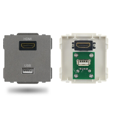 S sērija- ES franču barošanas sienas ligzda USB slēdzis C tips RJ45 audio HDMI moduļa rāmis DIY bezmaksas kombinācija pelēks pelēks stikls