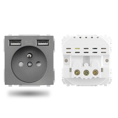S sērija- ES franču barošanas sienas ligzda USB slēdzis C tips RJ45 audio HDMI moduļa rāmis DIY bezmaksas kombinācija pelēks pelēks stikls