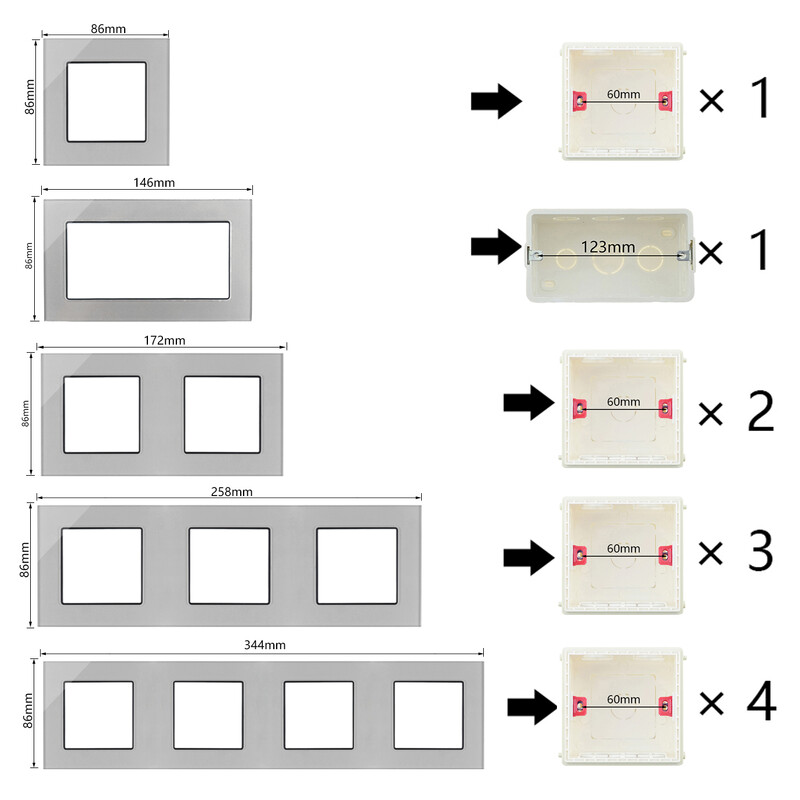 Σειρά S- ΕΕ Γαλλική πρίζα τοίχου Διακόπτης USB Τύπος C RJ45 Audio HDMI Module Frame DIY Free Combination Grey Grey Glass