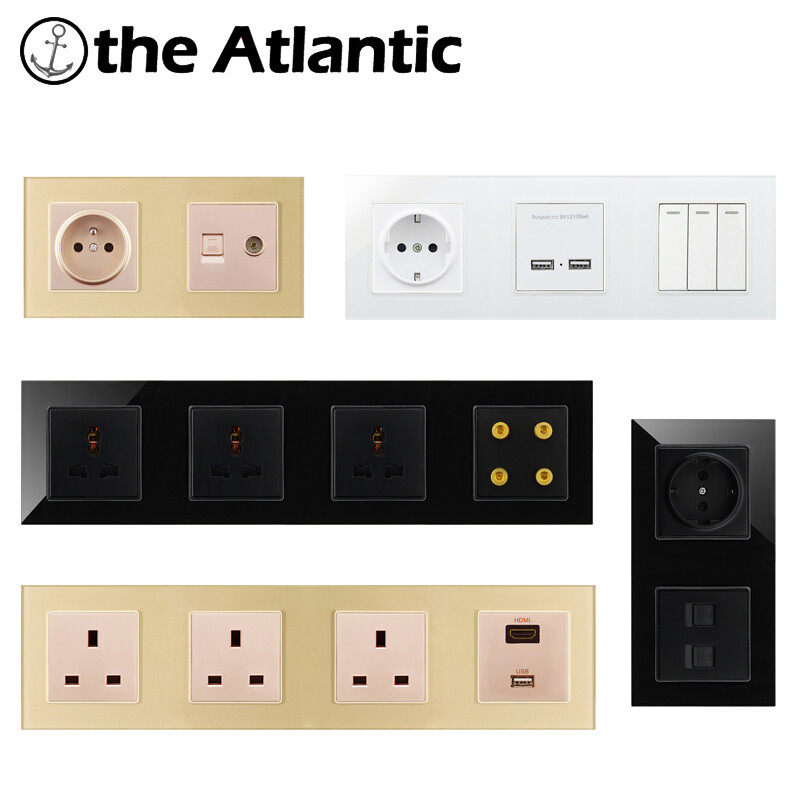 Σειρά S- ΕΕ Γαλλική πρίζα τοίχου Διακόπτης USB Τύπος C RJ45 Audio HDMI Module Frame DIY Free Combination Grey Grey Glass