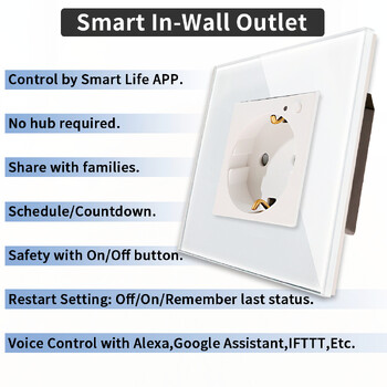 Tuya WiFi EU Smart Socket 16A 220V Adapter Ασύρματο τηλεχειριστήριο φωνητικού ελέγχου Υποδοχή χρονοδιακόπτη Power Monitor για το Google Home Alexa