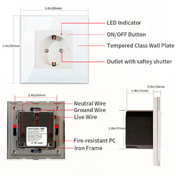 Tuya WiFi EU Smart Socket 16A 220V Adapter Ασύρματο τηλεχειριστήριο φωνητικού ελέγχου Υποδοχή χρονοδιακόπτη Power Monitor για το Google Home Alexa