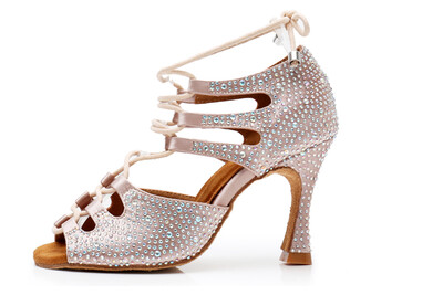 DILEECHI Sieviešu Latīņamerikas Deju Apavi Āda Satīns Spīdoši Lieli, mazi Rhinestone Deju kurpes Uzliesmojošs papēdis 9cm Šaura pēda Pielāgojiet platumu