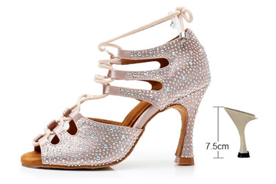 DILEECHI Sieviešu Latīņamerikas Deju Apavi Āda Satīns Spīdoši Lieli, mazi Rhinestone Deju kurpes Uzliesmojošs papēdis 9cm Šaura pēda Pielāgojiet platumu