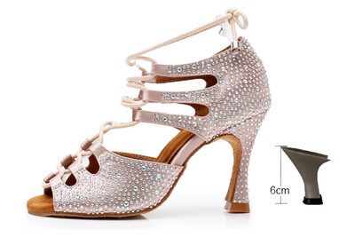 DILEECHI Sieviešu Latīņamerikas Deju Apavi Āda Satīns Spīdoši Lieli, mazi Rhinestone Deju kurpes Uzliesmojošs papēdis 9cm Šaura pēda Pielāgojiet platumu