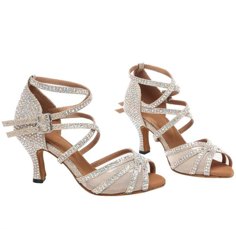 Παπούτσια χορού ενηλίκων Γυναικεία Λατινικά παπούτσια χορού Ψηλοτάκουνα Παπούτσια χορού Champagne 7,5 cm