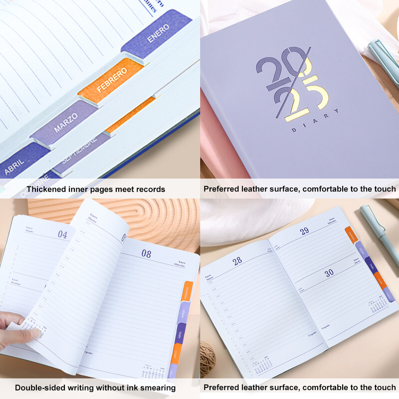 2025 Ιανουάριος-Δεκέμβριος Planner Σημειωματάριο Ισπανικής/Αγγλικής Γλώσσας A5 PU Δερμάτινο Εξώφυλλο Σχολικό Πρόγραμμα Ατζέντας Εβδομαδιαίο Μηνιαίο Ημερολόγιο Οργάνωση