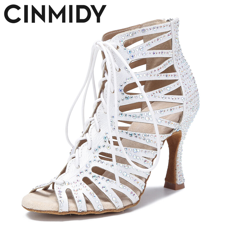 CINMIDY Latin Dance Παπούτσια Γυναικεία Hollow Out Boots χορού χορού ψηλοτάκουνα Παπούτσια πάρτι Tango Salsa παπούτσια για χορό