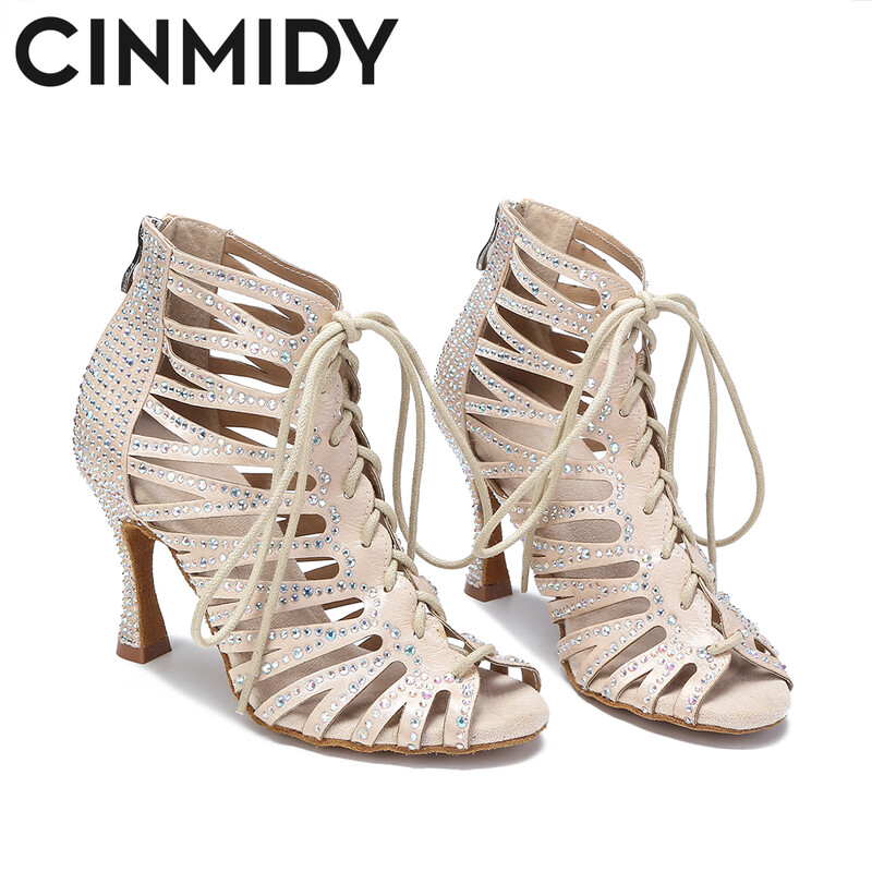 CINMIDY Latin Dance Παπούτσια Γυναικεία Hollow Out Boots χορού χορού ψηλοτάκουνα Παπούτσια πάρτι Tango Salsa παπούτσια για χορό