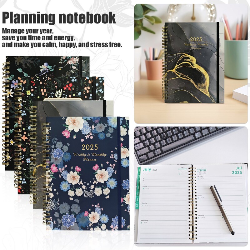 Unikāla dizaina Plānotājs 2025 Akadēmiskais plānotājs 2025 2025 Planner Weekly and Monthlya5tabs cieto vāku aizmugurējā kabata