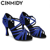 CINMIDY zili latīņu deju apavi sieviešu tango Rumba balles deju apavi Rhinestones deju apavi sievietēm sarkani kāzu apavi valša deju papēži