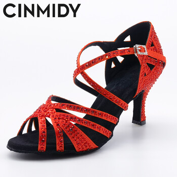 CINMIDY Сини обувки за латино танци Дамски танцови обувки Tango Rumba Ballroom Rhinestones For Women Червени сватбени обувки Валс Танцови обувки