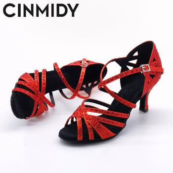 CINMIDY Сини обувки за латино танци Дамски танцови обувки Tango Rumba Ballroom Rhinestones For Women Червени сватбени обувки Валс Танцови обувки