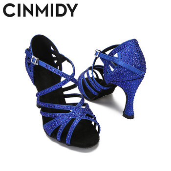 CINMIDY Сини обувки за латино танци Дамски танцови обувки Tango Rumba Ballroom Rhinestones For Women Червени сватбени обувки Валс Танцови обувки