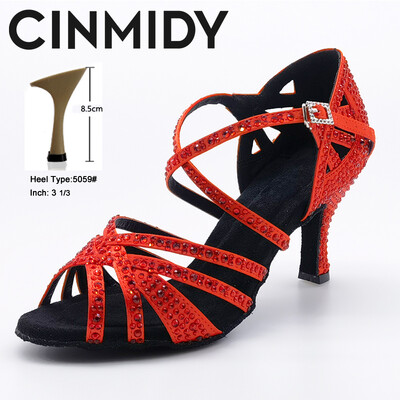 CINMIDY zili latīņu deju apavi sieviešu tango Rumba balles deju apavi Rhinestones deju apavi sievietēm sarkani kāzu apavi valša deju papēži