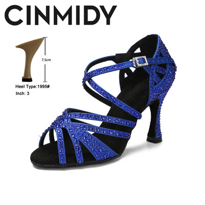 CINMIDY zili latīņu deju apavi sieviešu tango Rumba balles deju apavi Rhinestones deju apavi sievietēm sarkani kāzu apavi valša deju papēži