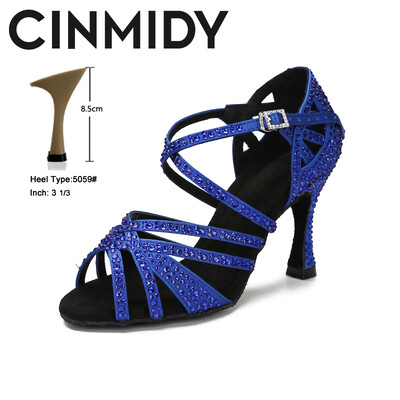 CINMIDY zili latīņu deju apavi sieviešu tango Rumba balles deju apavi Rhinestones deju apavi sievietēm sarkani kāzu apavi valša deju papēži