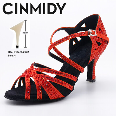 CINMIDY zili latīņu deju apavi sieviešu tango Rumba balles deju apavi Rhinestones deju apavi sievietēm sarkani kāzu apavi valša deju papēži
