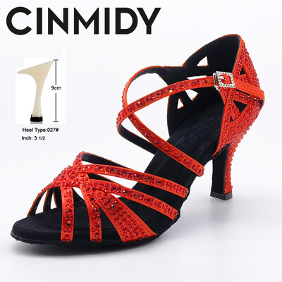 CINMIDY zili latīņu deju apavi sieviešu tango Rumba balles deju apavi Rhinestones deju apavi sievietēm sarkani kāzu apavi valša deju papēži