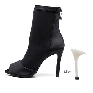 Sieviešu balles latīņu deju kurpes, melnas, mīkstas Bachata salsas deju sandales Sieviešu plānas papēdis 8,5 cm/10 cm/11 cm zeķu zābaki