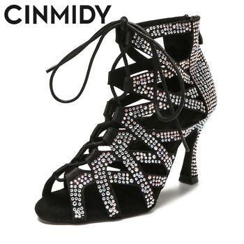 CINMIDY Sexy Belly Dance Shoes Latin Tango Rhinestone Dance Boots Pole Dance Shoes Дамски сандали с мека подметка Сватбени обувки на висок ток