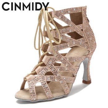 CINMIDY Sexy Belly Dance Shoes Latin Tango Rhinestone Dance Boots Pole Dance Shoes Дамски сандали с мека подметка Сватбени обувки на висок ток