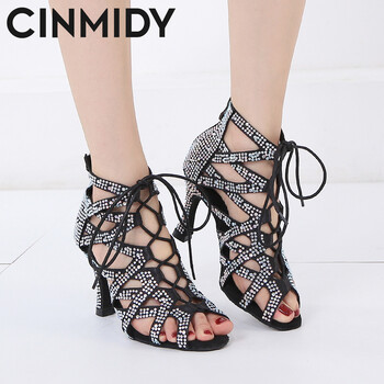 CINMIDY Sexy Belly Dance Shoes Latin Tango Rhinestone Dance Boots Pole Dance Shoes Дамски сандали с мека подметка Сватбени обувки на висок ток