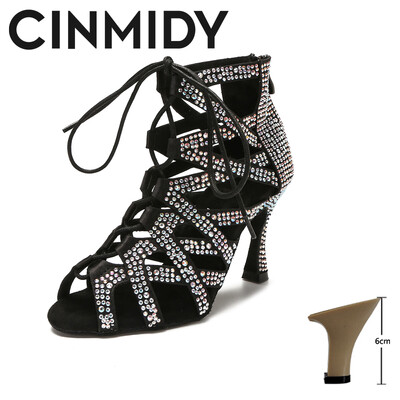 CINMIDY Seksīgas vēderdeju apavi Latīņamerikas tango Rhinestone deju zābaki stieņa deju apavi ar mīkstu zoli sieviešu sandales kāzu augstpapēžu kurpes