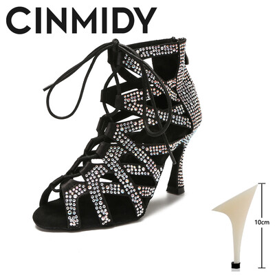 CINMIDY Seksīgas vēderdeju apavi Latīņamerikas tango Rhinestone deju zābaki stieņa deju apavi ar mīkstu zoli sieviešu sandales kāzu augstpapēžu kurpes