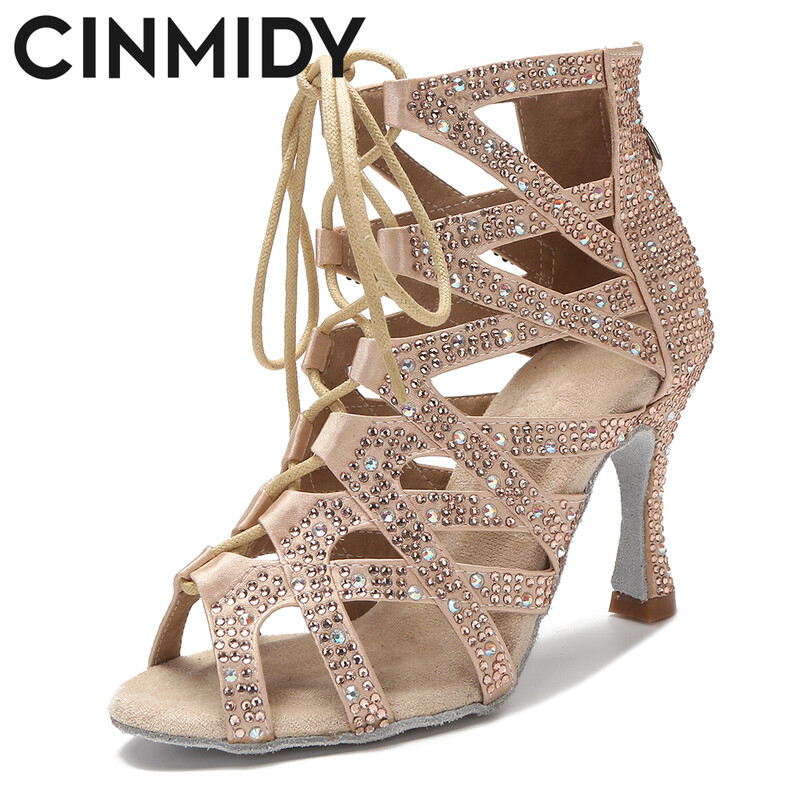 CINMIDY Σέξι παπούτσια χορού κοιλιάς Latin Tango Rhinestone Dance Boots Pole Dance Παπούτσια Απαλή σόλα Γυναικεία Σανδάλια Γαμήλια ψηλοτάκουνα