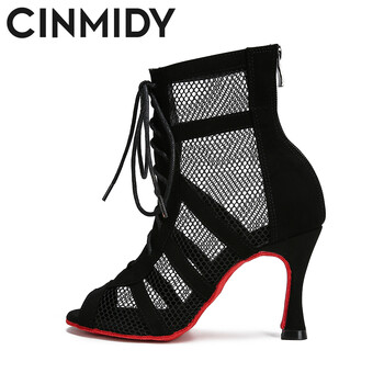 CINMIDY Lace Up Παπούτσια χορού Γυναικεία κόκκινη σόλα Latin παπούτσια χορού Μαύρα χορευτικά χορού χορού ψηλοτάκουνα Tango Μοντέρνες μπότες χορού τζαζ