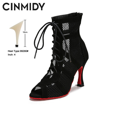 CINMIDY Lace Up Deju kurpes Sieviešu sarkanas zoles Latīņamerikas deju apavi melni balles deju augstpapēžu kurpes Tango Modernie džeza deju zābaki