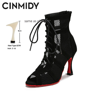 CINMIDY Lace Up Deju kurpes Sieviešu sarkanas zoles Latīņamerikas deju apavi melni balles deju augstpapēžu kurpes Tango Modernie džeza deju zābaki