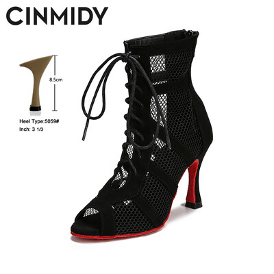 CINMIDY Lace Up Deju kurpes Sieviešu sarkanas zoles Latīņamerikas deju apavi melni balles deju augstpapēžu kurpes Tango Modernie džeza deju zābaki