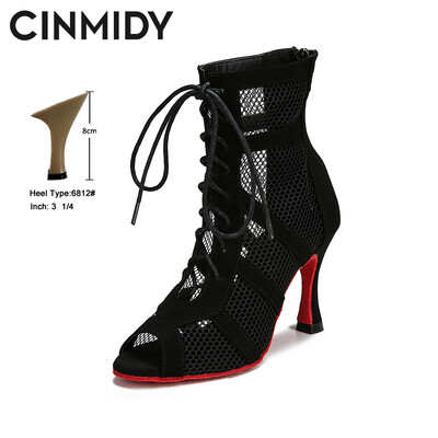 CINMIDY Lace Up Deju kurpes Sieviešu sarkanas zoles Latīņamerikas deju apavi melni balles deju augstpapēžu kurpes Tango Modernie džeza deju zābaki