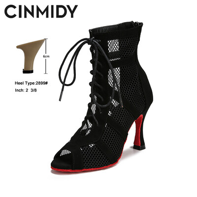 CINMIDY Lace Up Deju kurpes Sieviešu sarkanas zoles Latīņamerikas deju apavi melni balles deju augstpapēžu kurpes Tango Modernie džeza deju zābaki