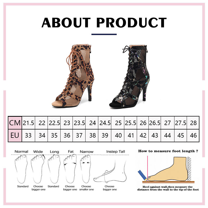 Γυναικεία Leopard Print Latin Παπούτσια χορού Γυναικεία Jazz Tango Pole Dance Lace-up Sexy Mesh Dance Boots Νέα μαλακή σόλα για εσωτερικούς/εξωτερικούς χώρους