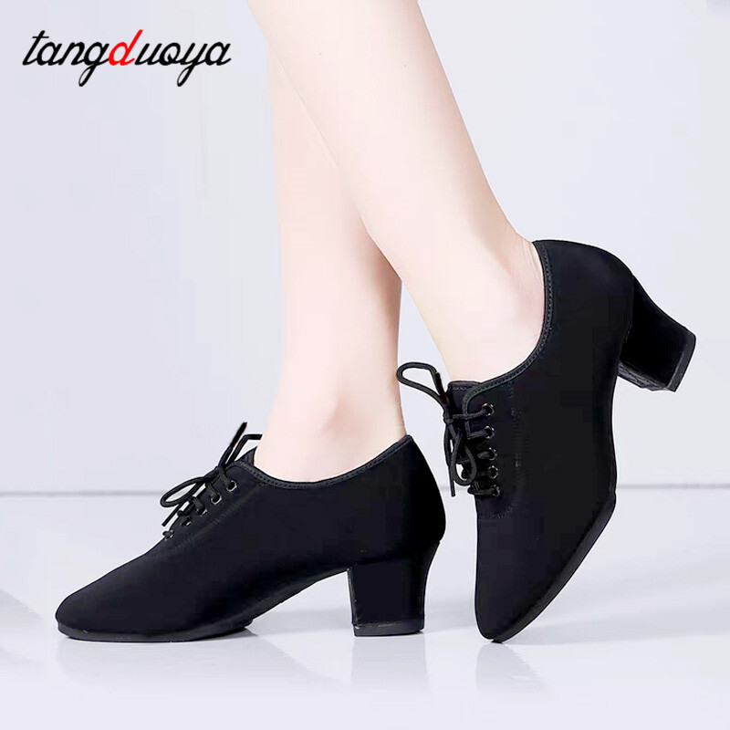 Γυναικεία μοντέρνα παπούτσια χορού Oxford Latin/Tango/Ballroom/Jazz Dance Παπούτσια Καουτσούκ/Μαλακή σόλα Γόβες 3/5cm Γυναικεία παπούτσια χορού Μαύρα