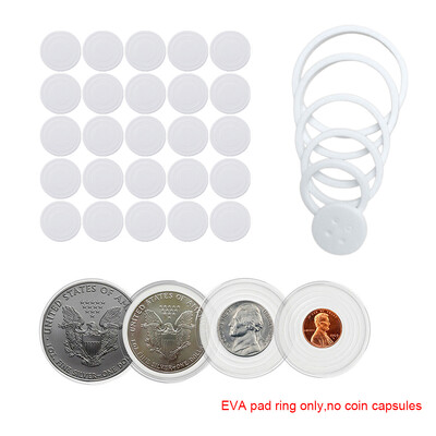 50Pcs Adjustable 20/25/30/35/40/46mm Foam Gaskets White EVA Pads Rings for Collection Coin Capsules (Capsule Case Not Included)