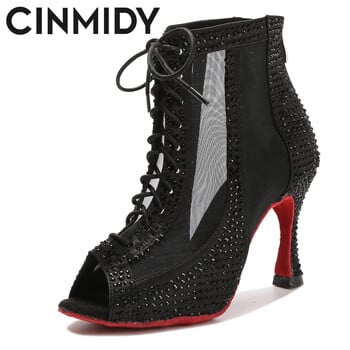 Rhinestone Latin Dance Boots Tango Pole Dance Παπούτσια Γυναικεία Sexy Belly Dance παπούτσια Επαγγελματικά ψηλοτάκουνα δικτυωτό χορό