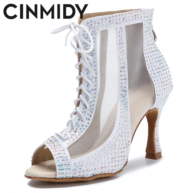 Rhinestone Latin Dance Boots Tango Pole Dance Παπούτσια Γυναικεία Sexy Belly Dance παπούτσια Επαγγελματικά ψηλοτάκουνα δικτυωτό χορό