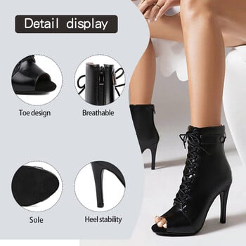 DKZSYIM Γυναικεία Latin Dance Παπούτσια Δερμάτινα Πάρτυ Tango Dance Booties Γυναικείες Γόβες χορού Salsa Γόβες χορού Σέξι στιλέτα