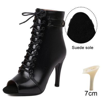 DKZSYIM sieviešu latīņu deju apavi ādas ballītes tango deju zābaciņi sievietēm Salsa deju papēži balles apavi Seksīgi stileti