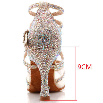 WUXIJIAO deju apavi Latīņamerikas sievietēm Salsa Zīda satīna deju apavi Glitter Rhinestone Profesionāli deju apavi balles zālei ar mīkstu apakšu