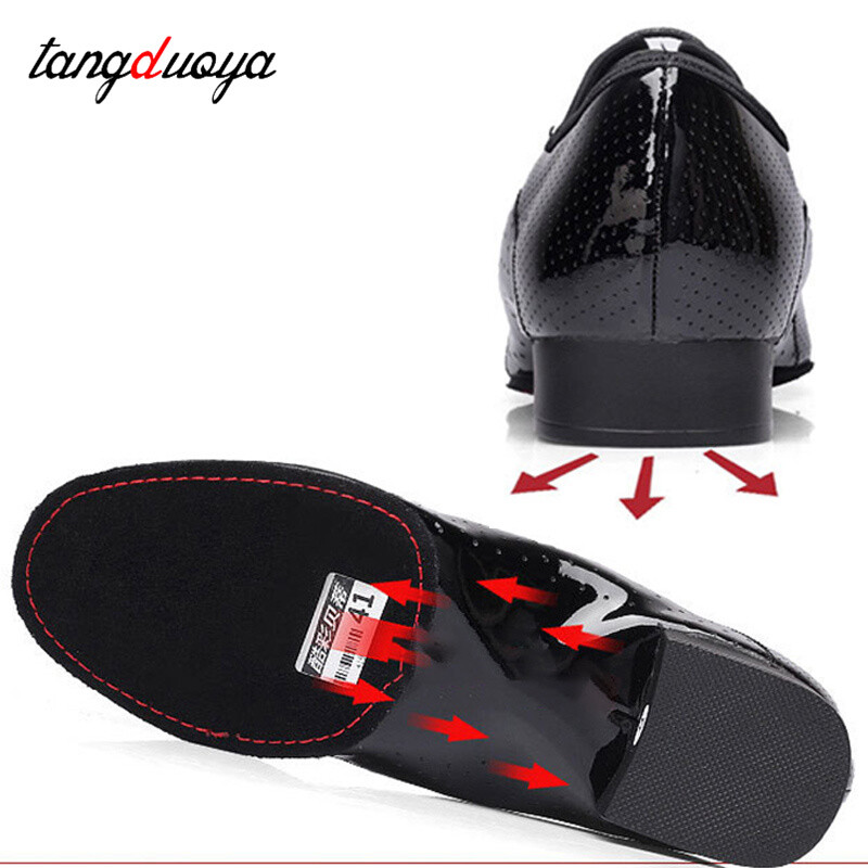 γνήσιο δέρμα Latin παπούτσια χορού αναπνεύσιμο ανδρικό γυαλιστερό δέρμα μοντέρνα τετράγωνα παπούτσια χορού Εσωτερική γούνα σόλα λουστρίνι