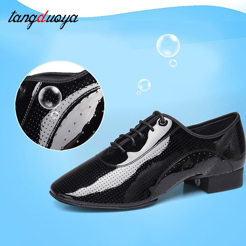 γνήσιο δέρμα Latin παπούτσια χορού αναπνεύσιμο ανδρικό γυαλιστερό δέρμα μοντέρνα τετράγωνα παπούτσια χορού Εσωτερική γούνα σόλα λουστρίνι