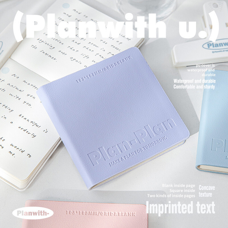 Τετράγωνο φορητό φορητό σημειωματάριο Αδιάβροχο μαλακό βιβλίο Απλό στυλ μαθητή που γράφει κενές και πλέγμα σελίδες 80/96 Φύλλα Χαρτιά Ημερολόγιο εργασίας