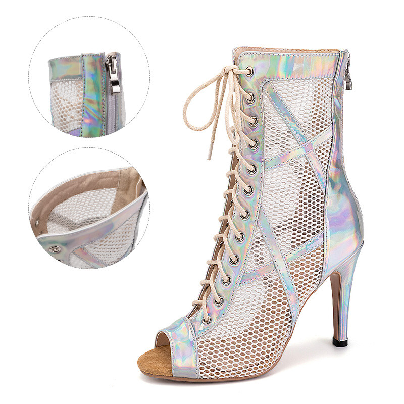 SWDZM Γυναικεία παπούτσια χορού Γυναικεία Latin Tango Salsa Σέξι αναπνεύσιμη μόδα Tango Fish Mouth Mesh μπότες